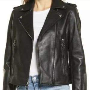 Sam Edelman Lamb leather moto jacket black size medium